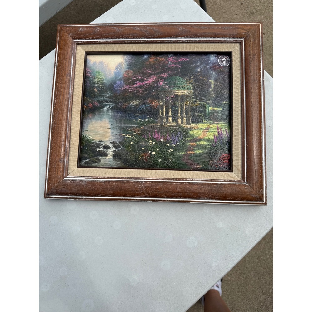 Thomas Kinkade Painter of Light Gazebo Garden Framed Canvas Print 12x10